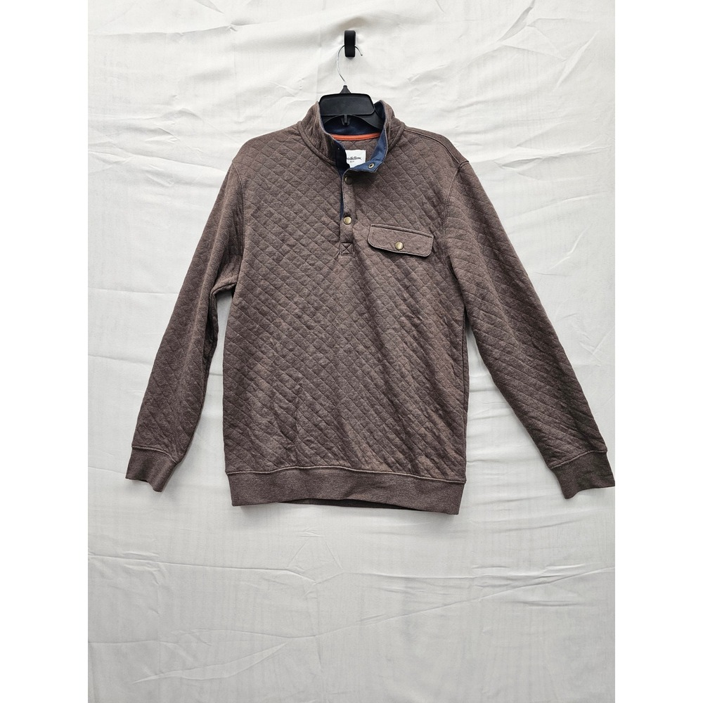 Goodfellow & Co Mens Quilted 1/4 Snap Pullover Saddle Brown Sweatshirt Size S
